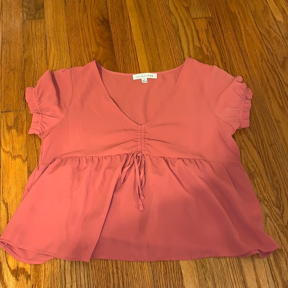 Coral, peplum short sleeve blouse